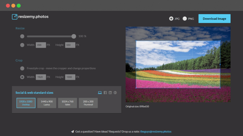 resize or crop your image using social presets or your own settings